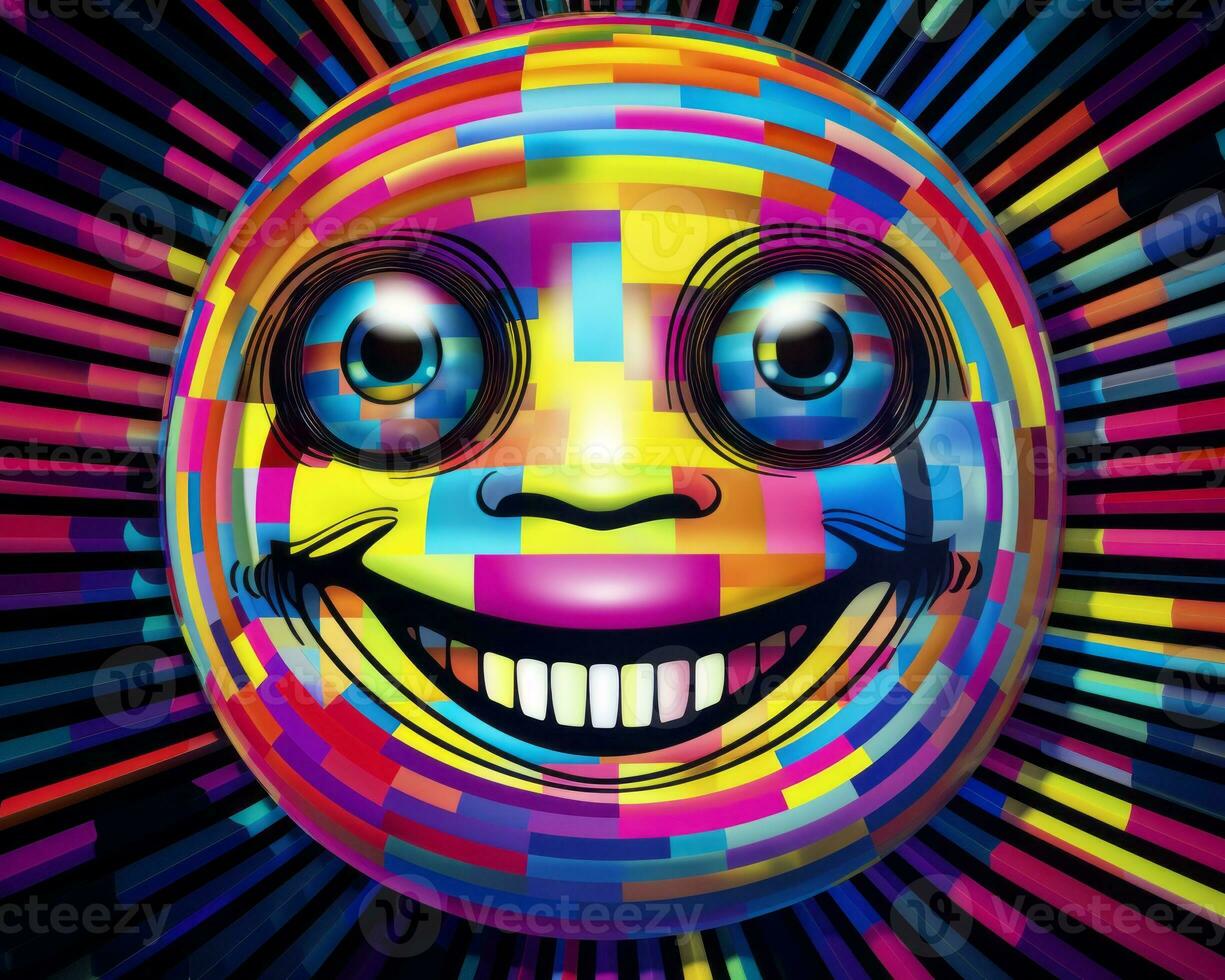 an illustration of a colorful smiley face on a black background generative AI photo