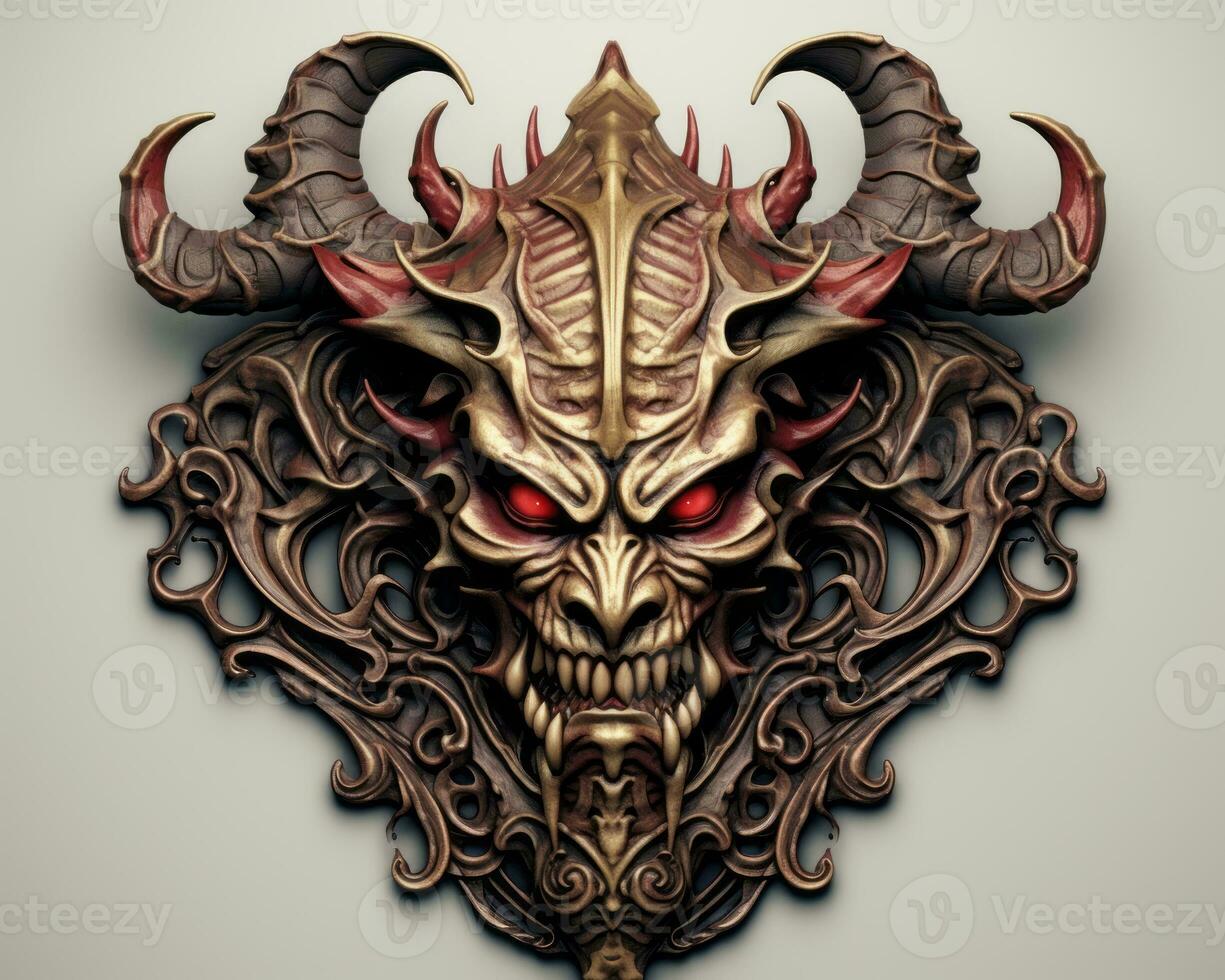 an illustration of a demon head with horns and red eyes generative AI photo