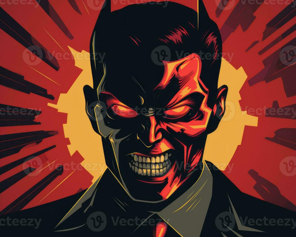 an illustration of a man in a suit and tie with red eyes generative AI photo