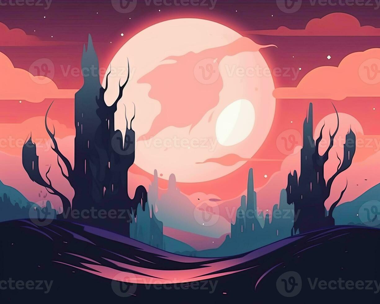 an illustration of a night sky with a full moon in the background generative AI photo