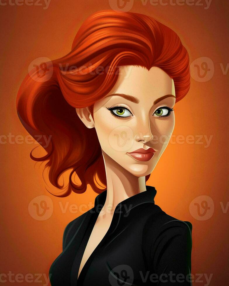 an illustration of a red haired woman with green eyes generative AI photo