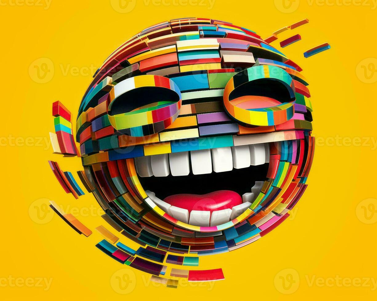 an illustration of a smiling face made out of colorful bricks generative AI photo