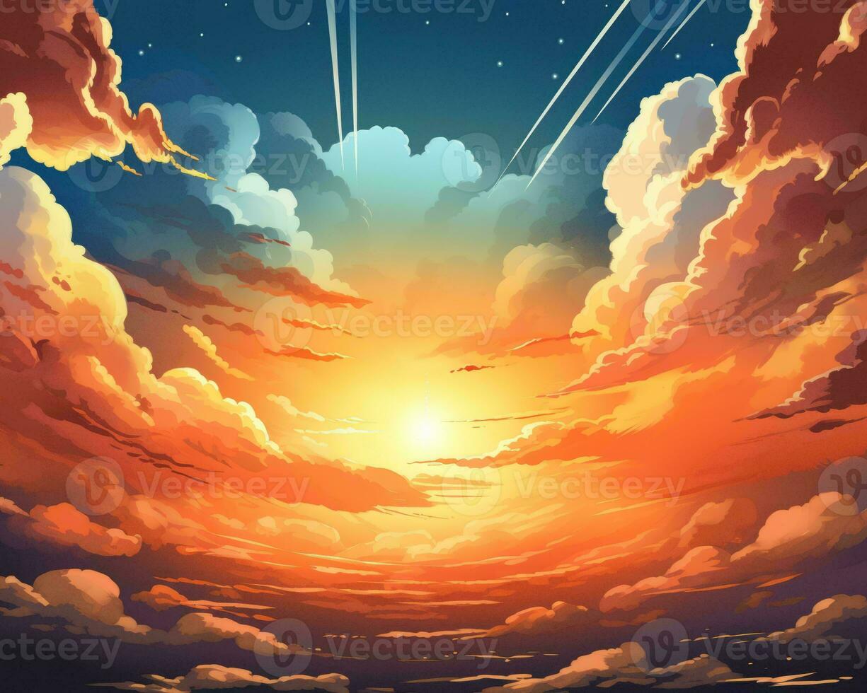 an illustration of a sunset with clouds and stars generative AI photo
