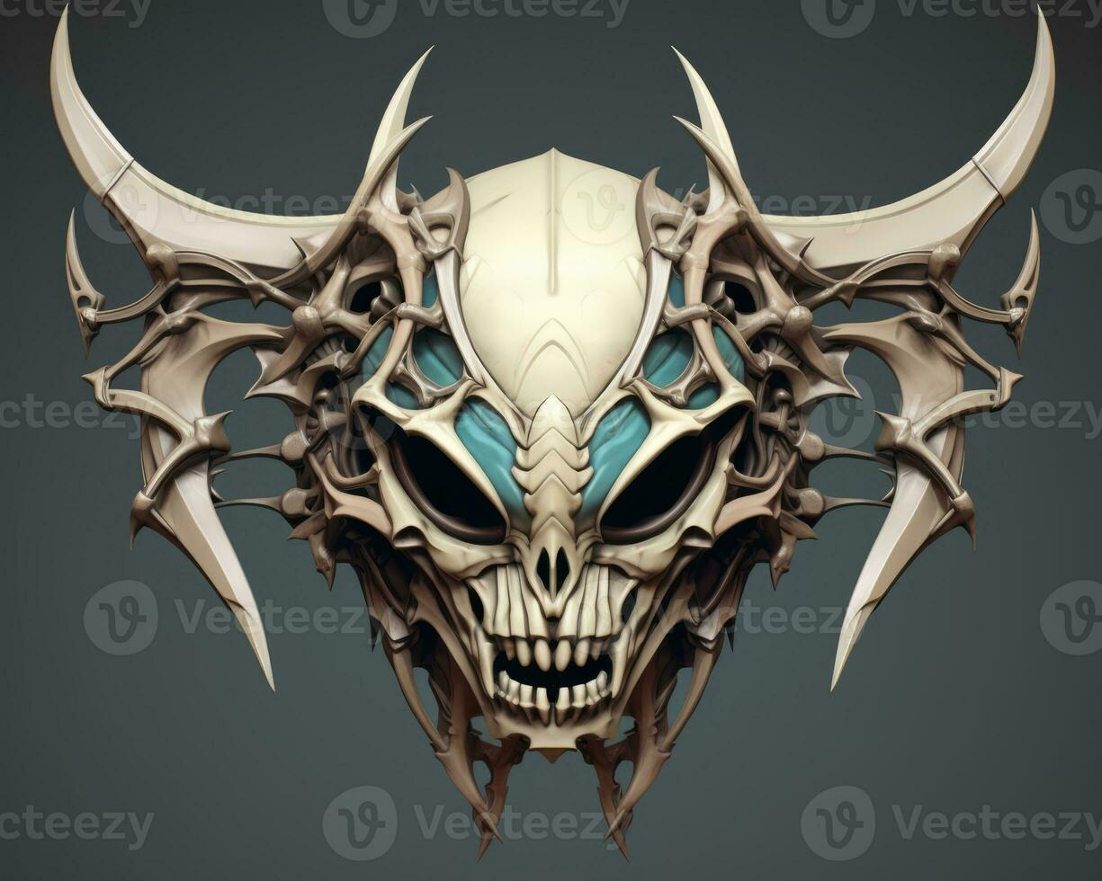 an illustration of a skull with horns on it generative AI photo