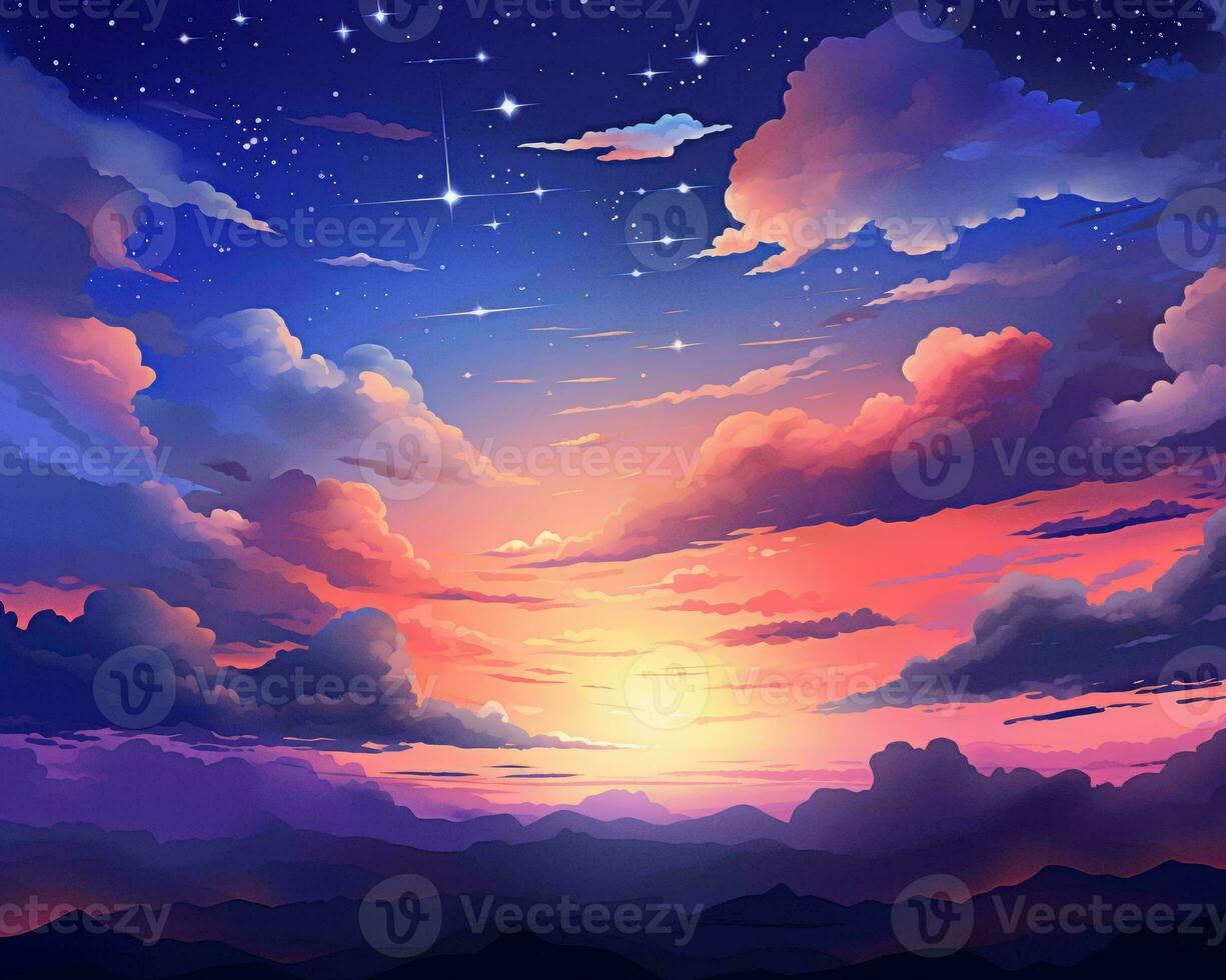 an illustration of a sunset with clouds and stars generative AI ...