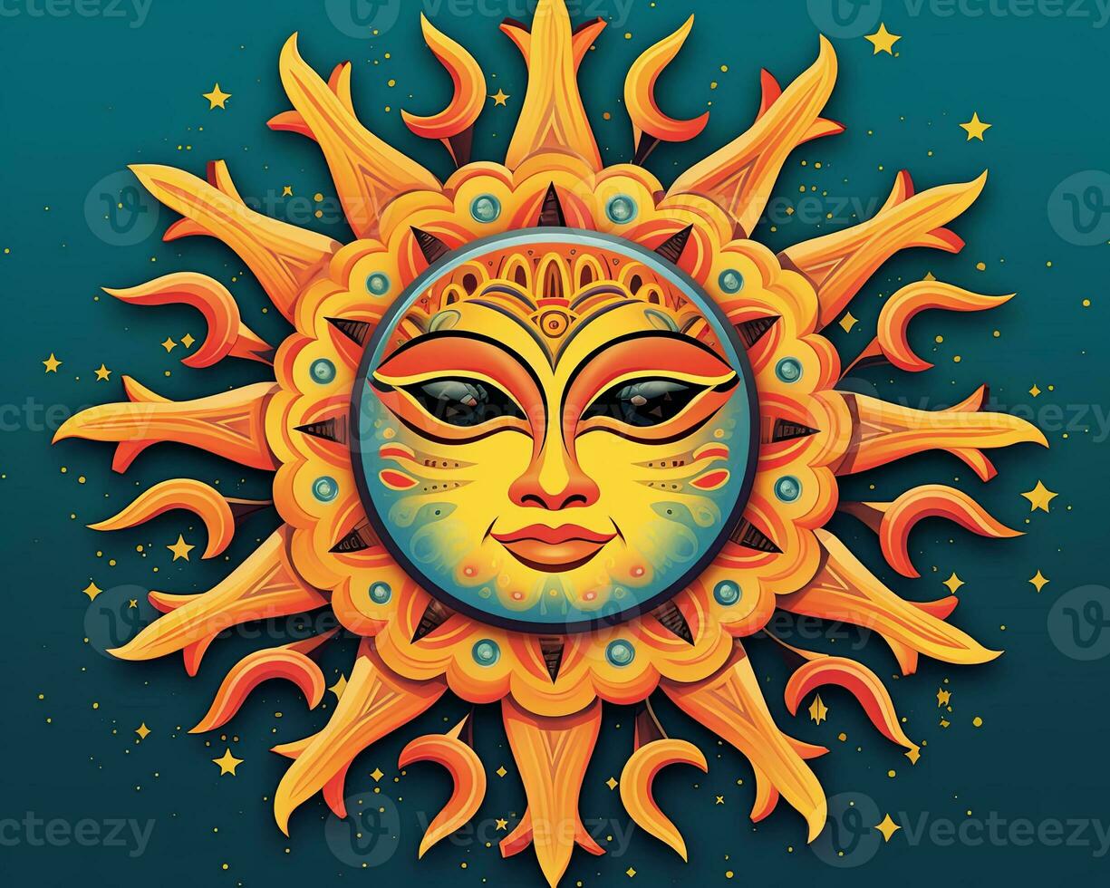 an illustration of a sun with a face on it generative AI photo