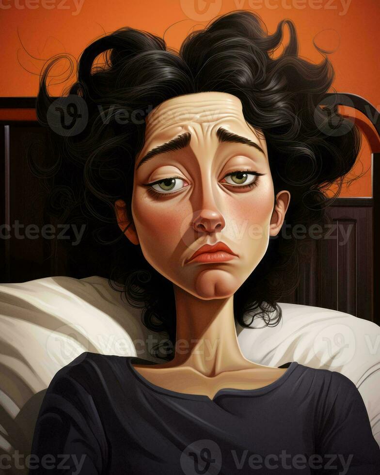 an illustration of a woman laying in bed with her eyes closed generative AI photo