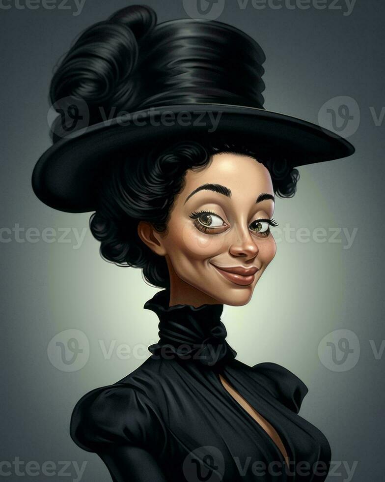 an illustration of a woman wearing a black hat generative AI photo