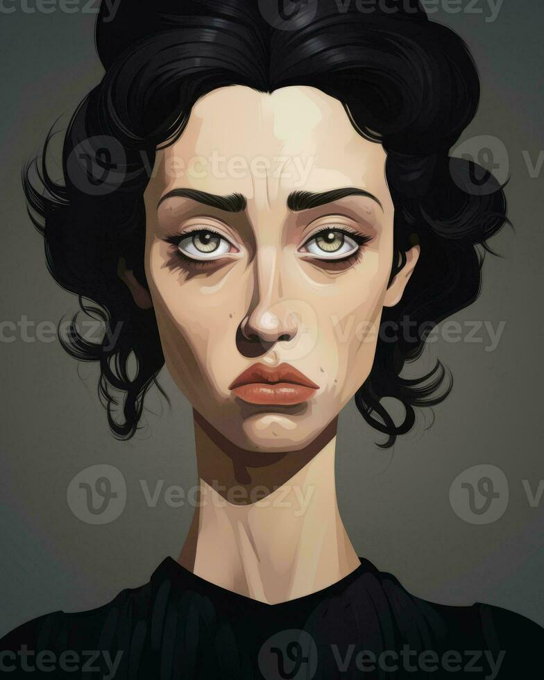 an illustration of a woman with black hair and green eyes generative AI photo