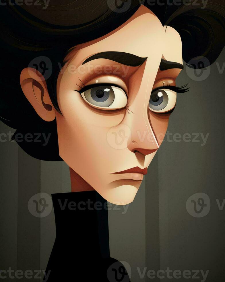 an illustration of a woman with dark hair and dark eyes generative AI photo