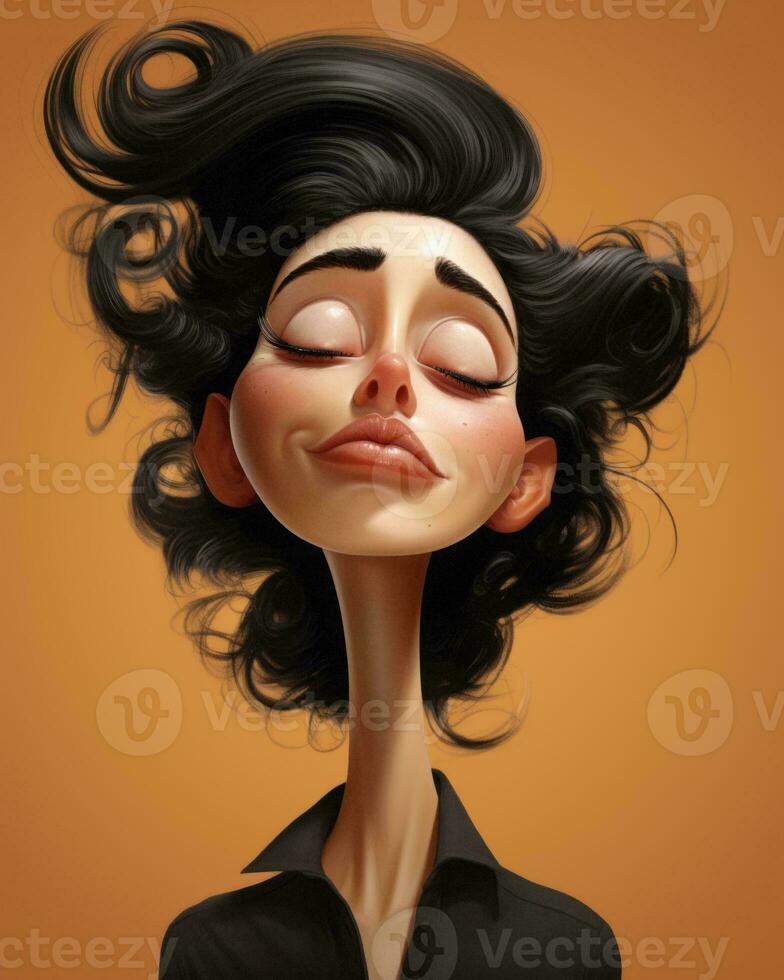 an illustration of a woman with her eyes closed and hair blowing in the wind generative AI photo