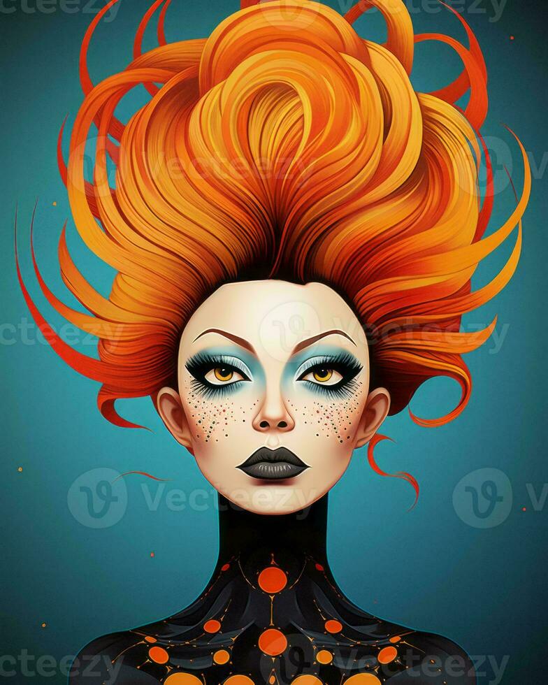 an illustration of a woman with orange hair generative AI photo