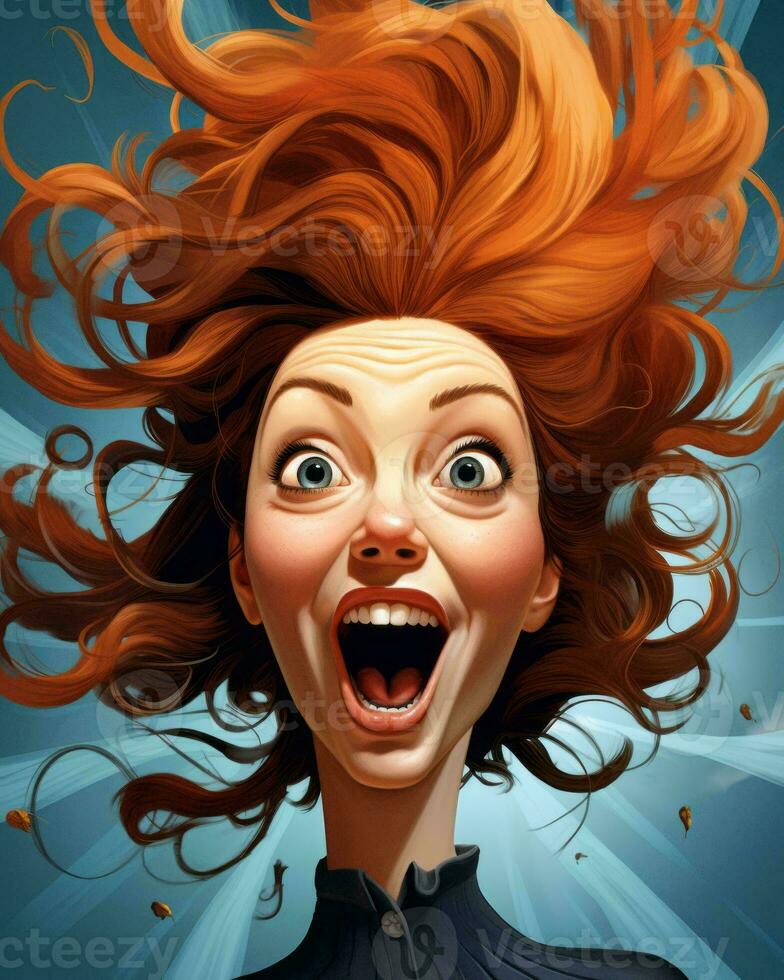 an illustration of a woman with red hair and an open mouth generative AI photo