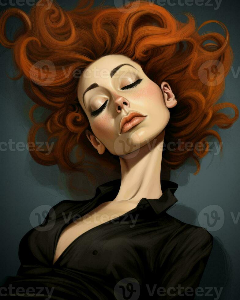 an illustration of a woman with red hair generative AI photo