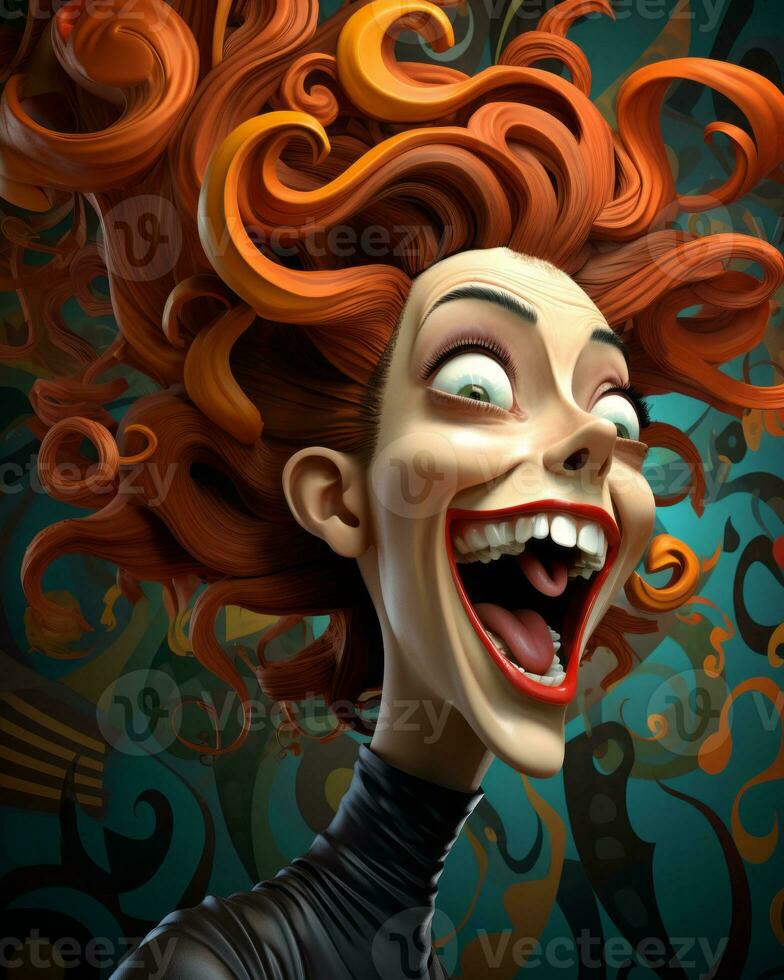 an illustration of a woman with red hair and an open mouth generative AI photo