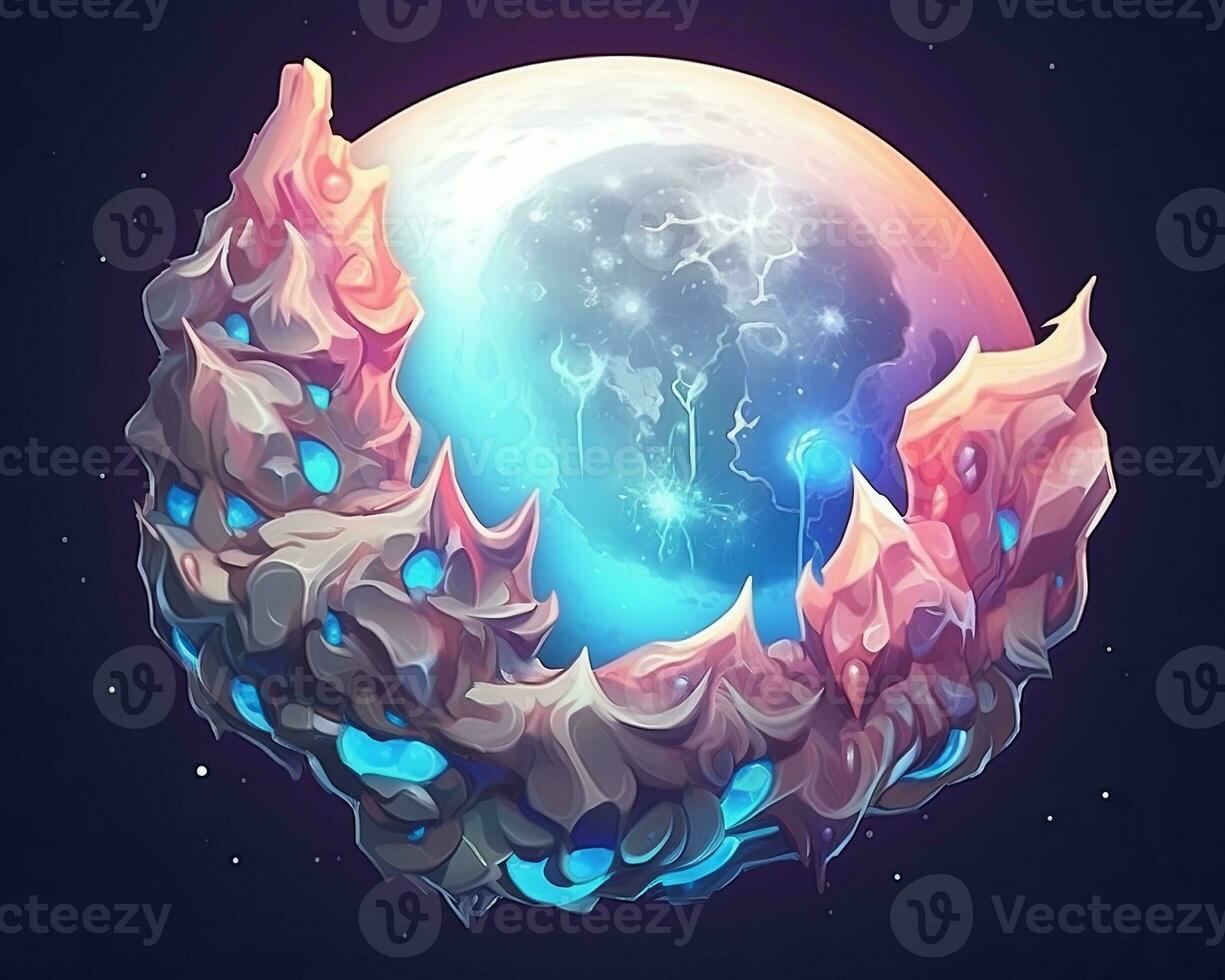 an illustration of an alien planet with a moon in the background generative AI photo