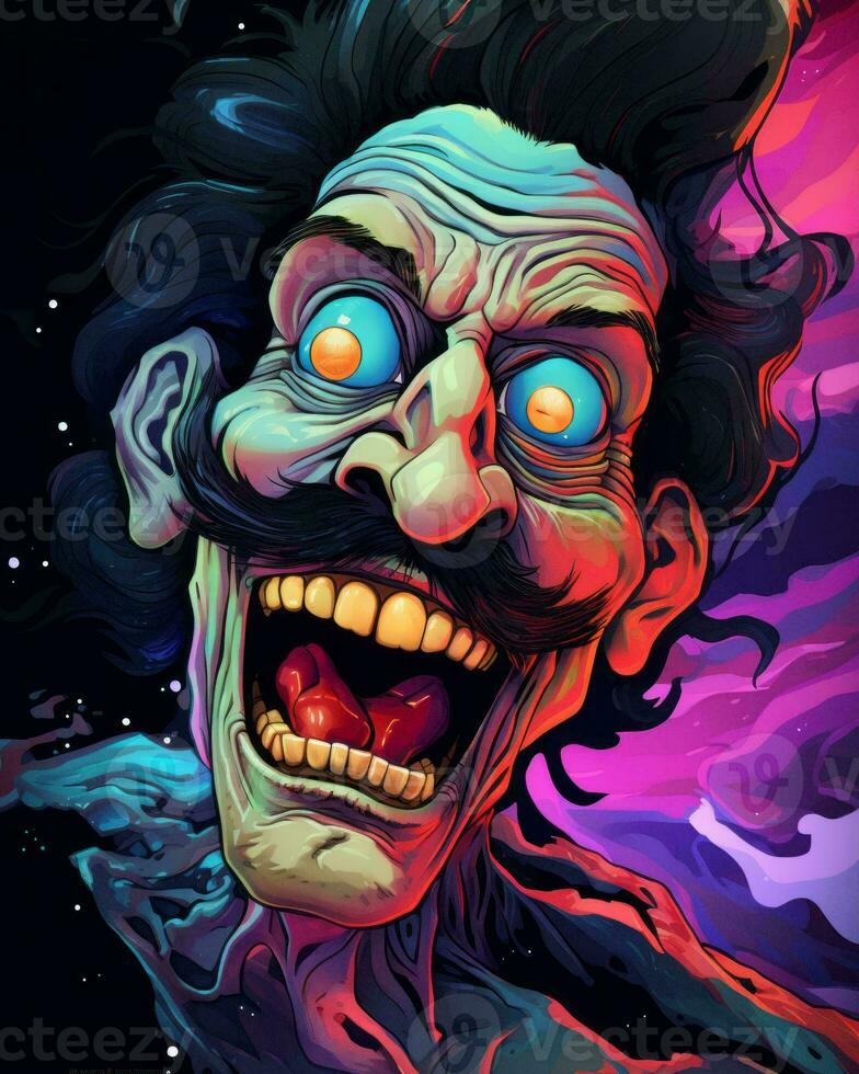 an illustration of an evil man with a mustache and blue eyes generative AI photo