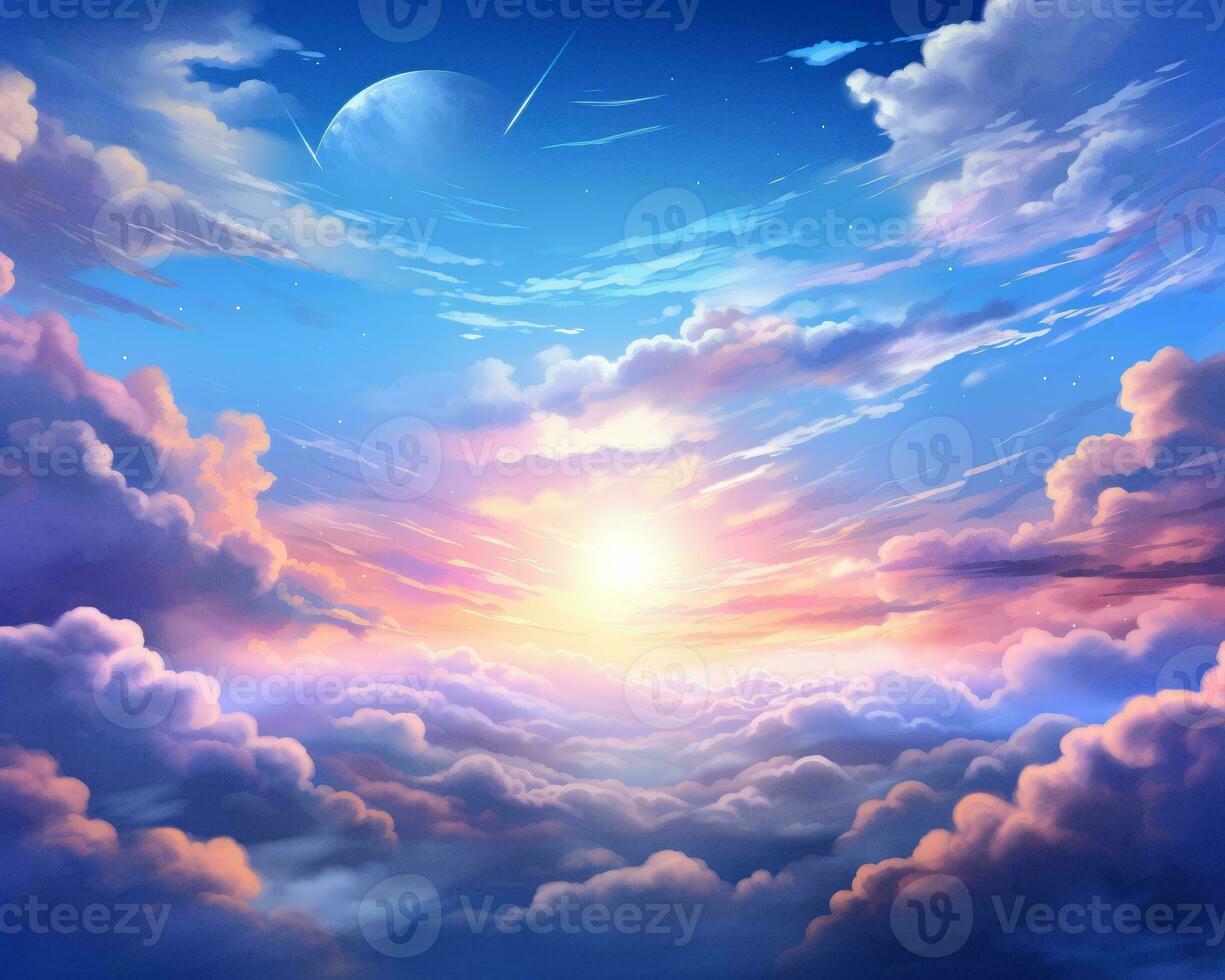 an illustration of clouds and the sun in the sky generative AI photo