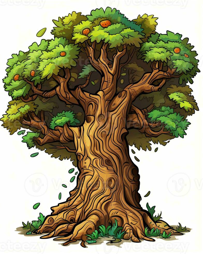 an illustration of an old tree with leaves generative AI photo