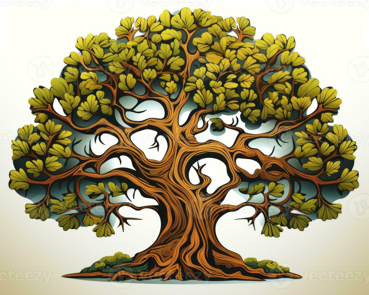 an illustration of an old tree with many branches generative AI photo