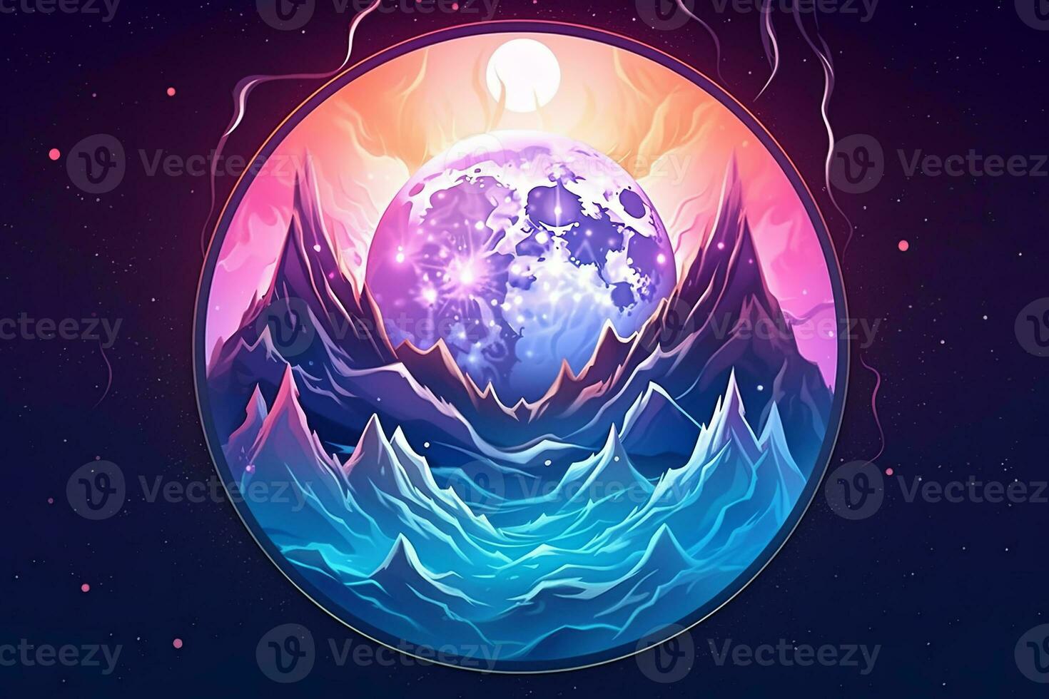 an illustration of the moon with mountains in the background generative AI photo