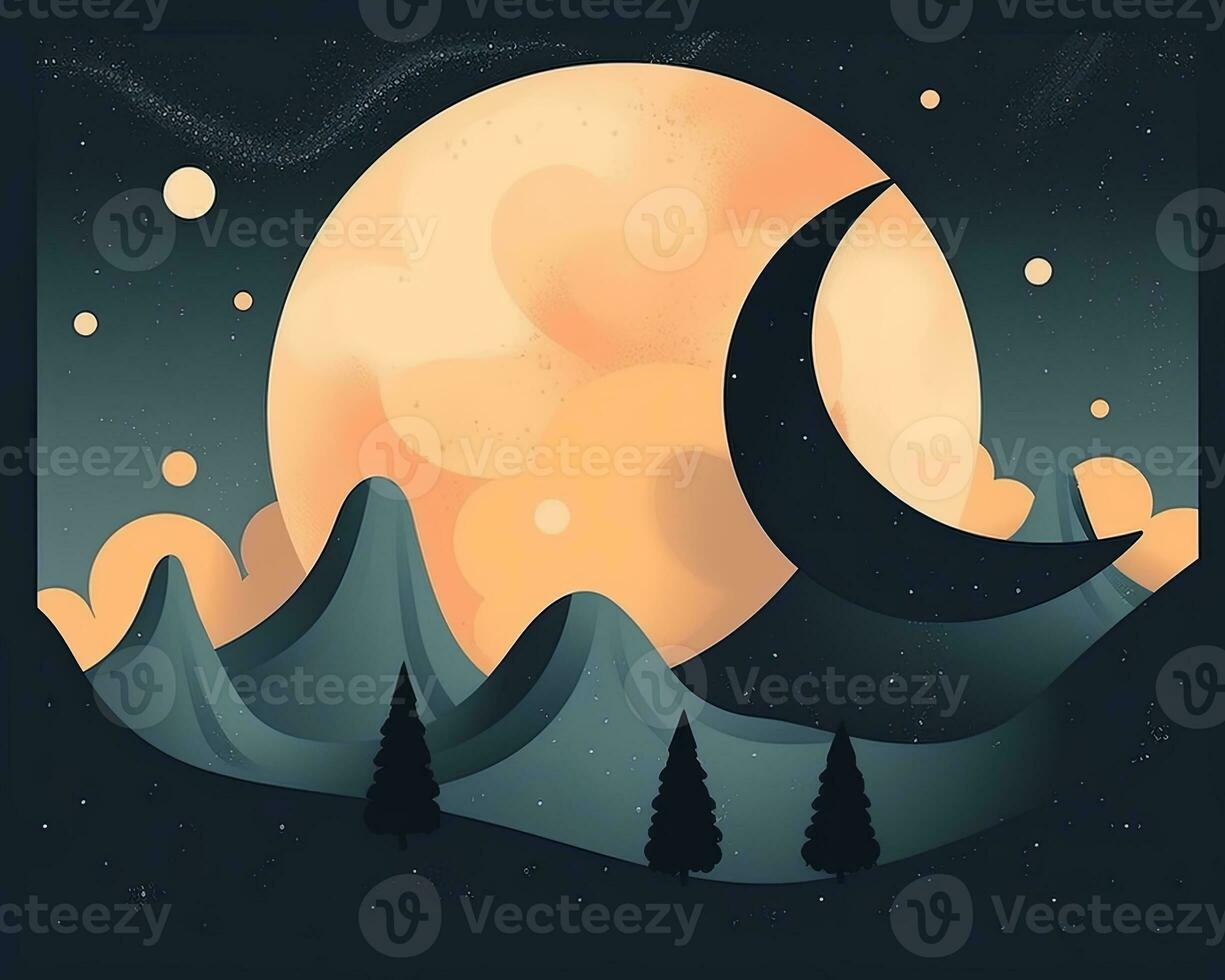 an illustration of the night sky with the moon and stars generative AI photo