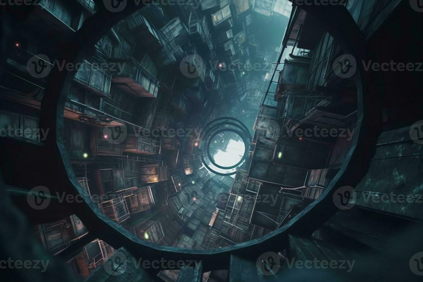 an image of a dark tunnel with a circular hole in it generative AI photo