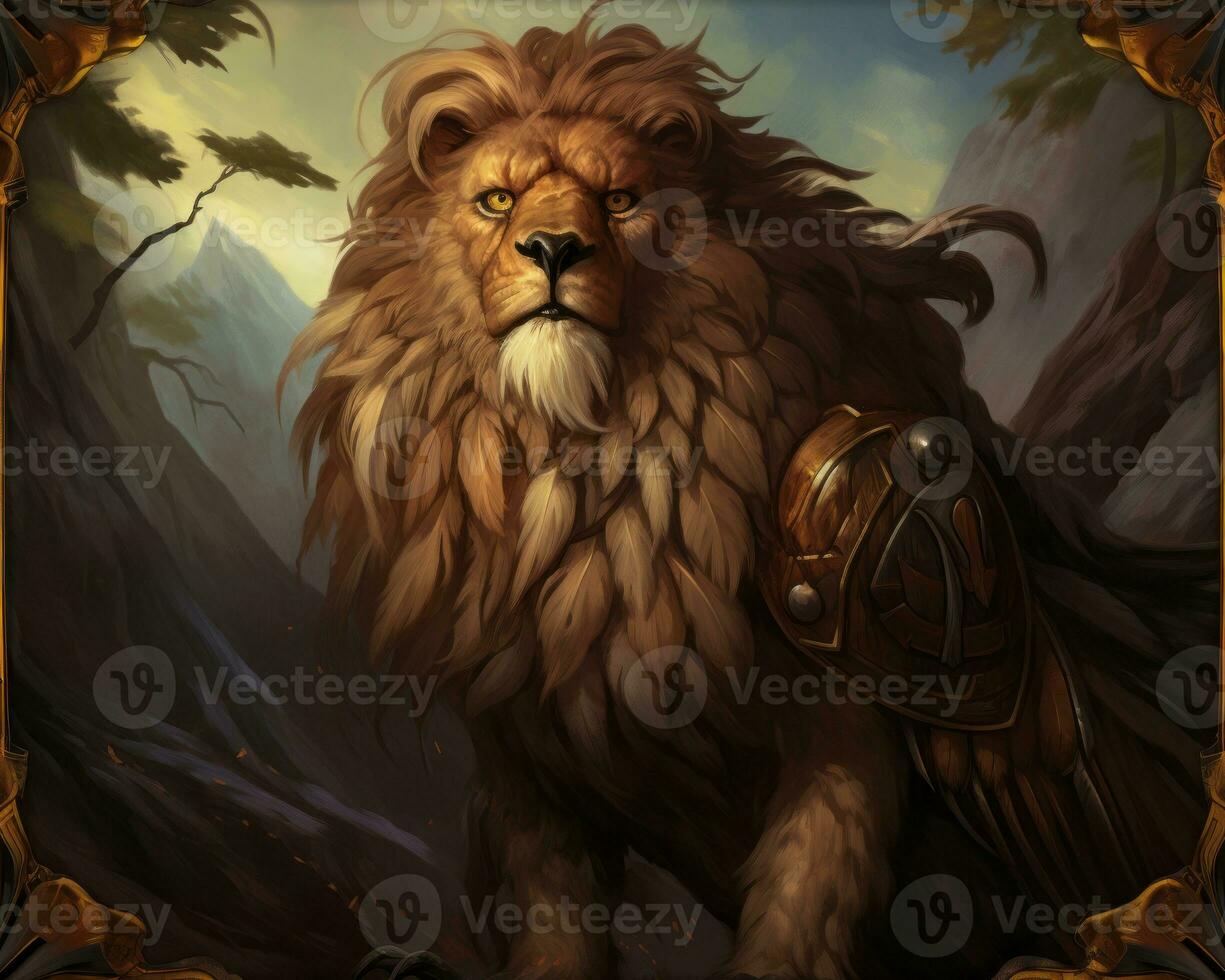 an image of a lion in a forest generative AI photo