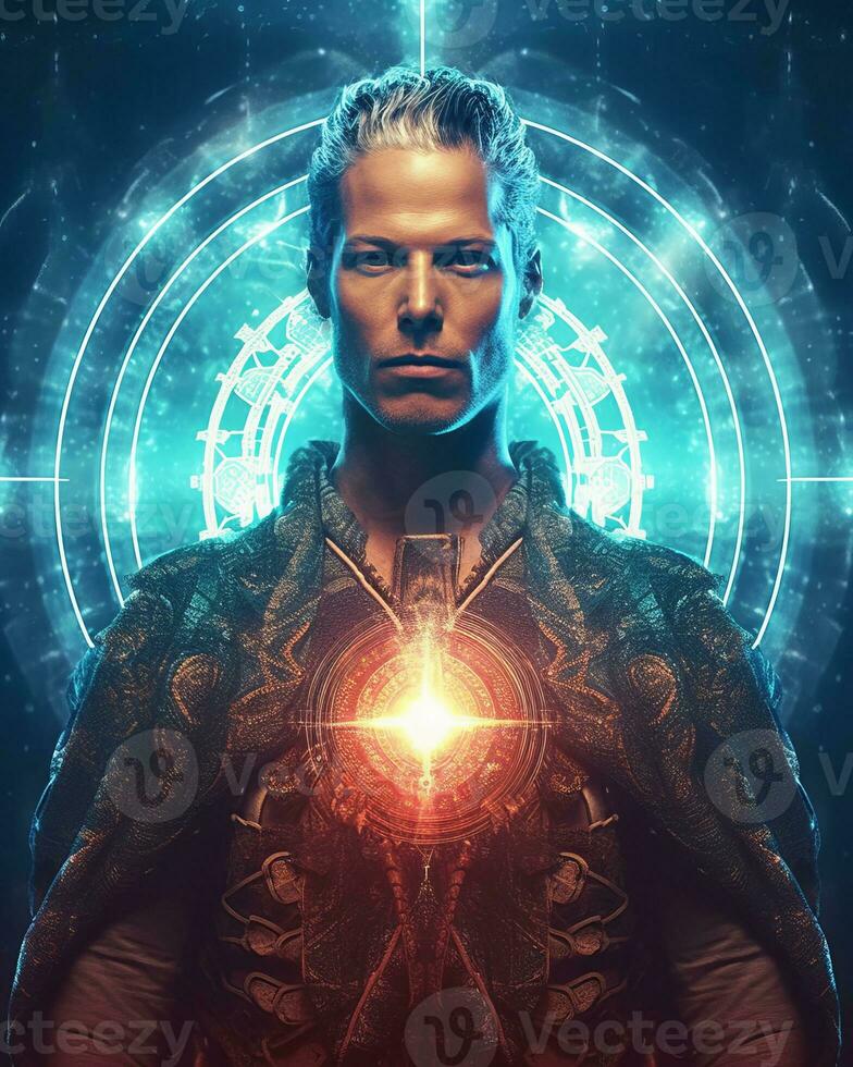 an image of a man with glowing eyes generative AI photo