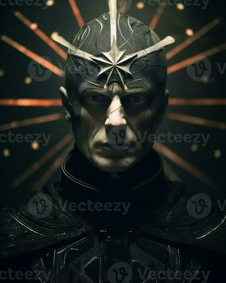 an image of a man in a black suit with a star on his head generative AI photo