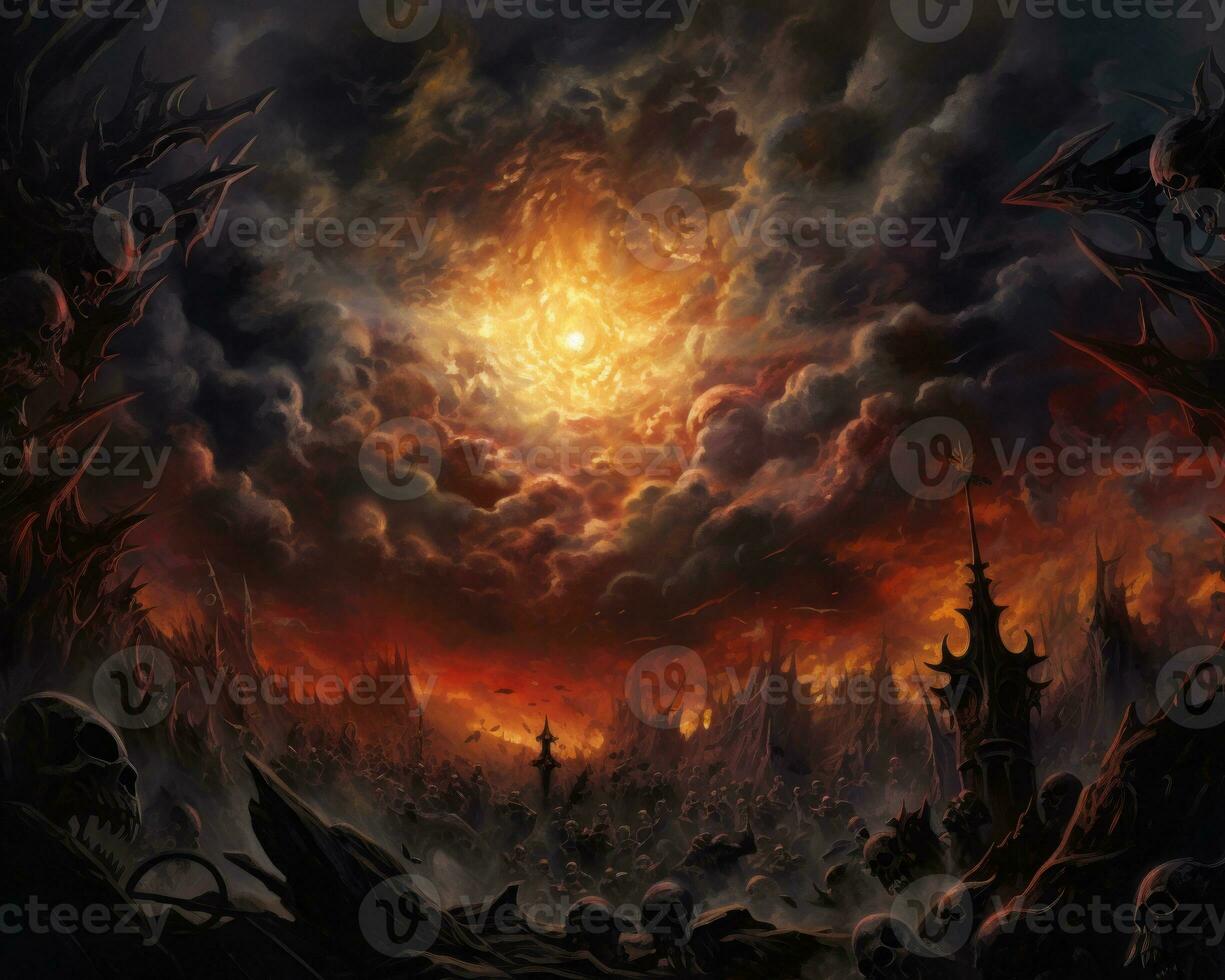 an image of a painting of a dark sky with a sun in the middle of it generative AI photo