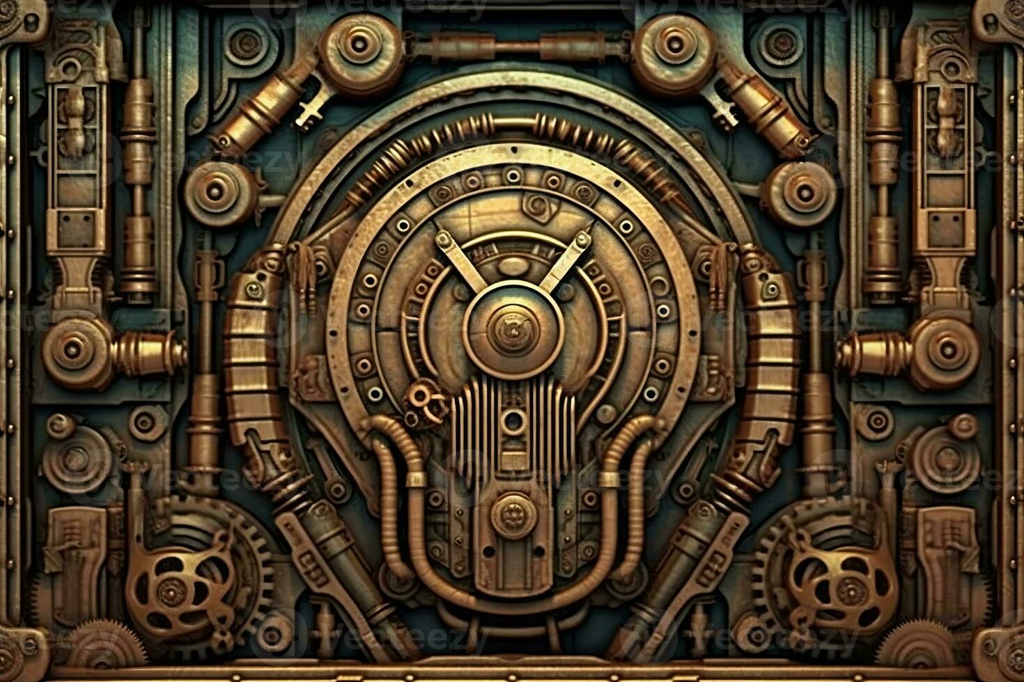 an image of a metal wall with gears and gears generative AI photo