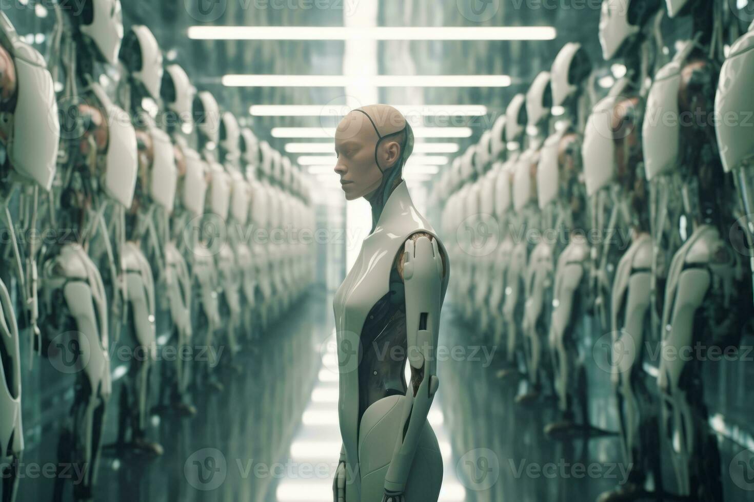 an image of a robot standing in a hallway generative AI photo