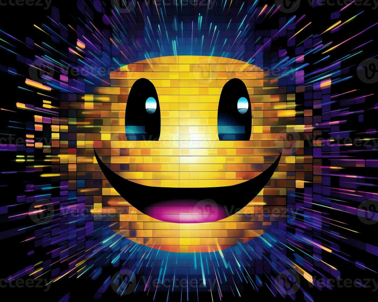 an image of a smiley face with a disco ball background generative AI photo