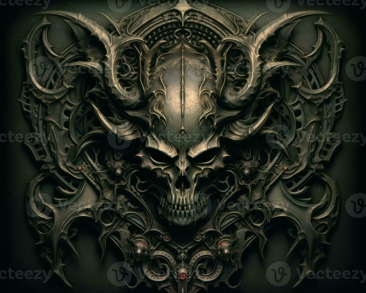 an image of a skull with horns on it generative AI photo