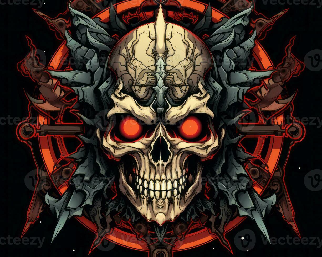 an image of a skull with red eyes on a black background generative AI photo