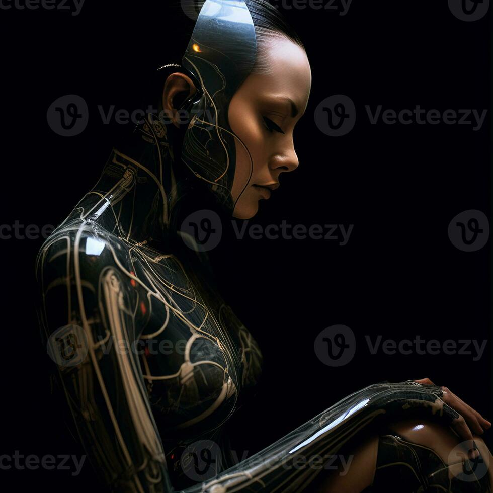 an image of a woman in a futuristic body suit generative AI photo