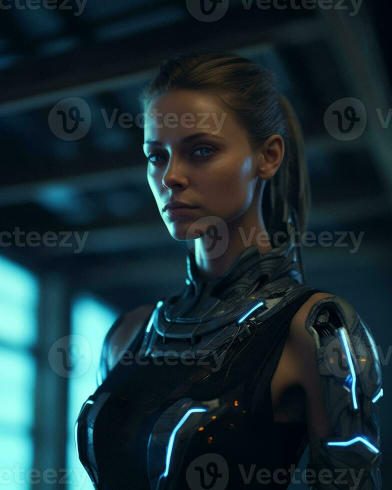 an image of a woman in a futuristic outfit generative AI photo