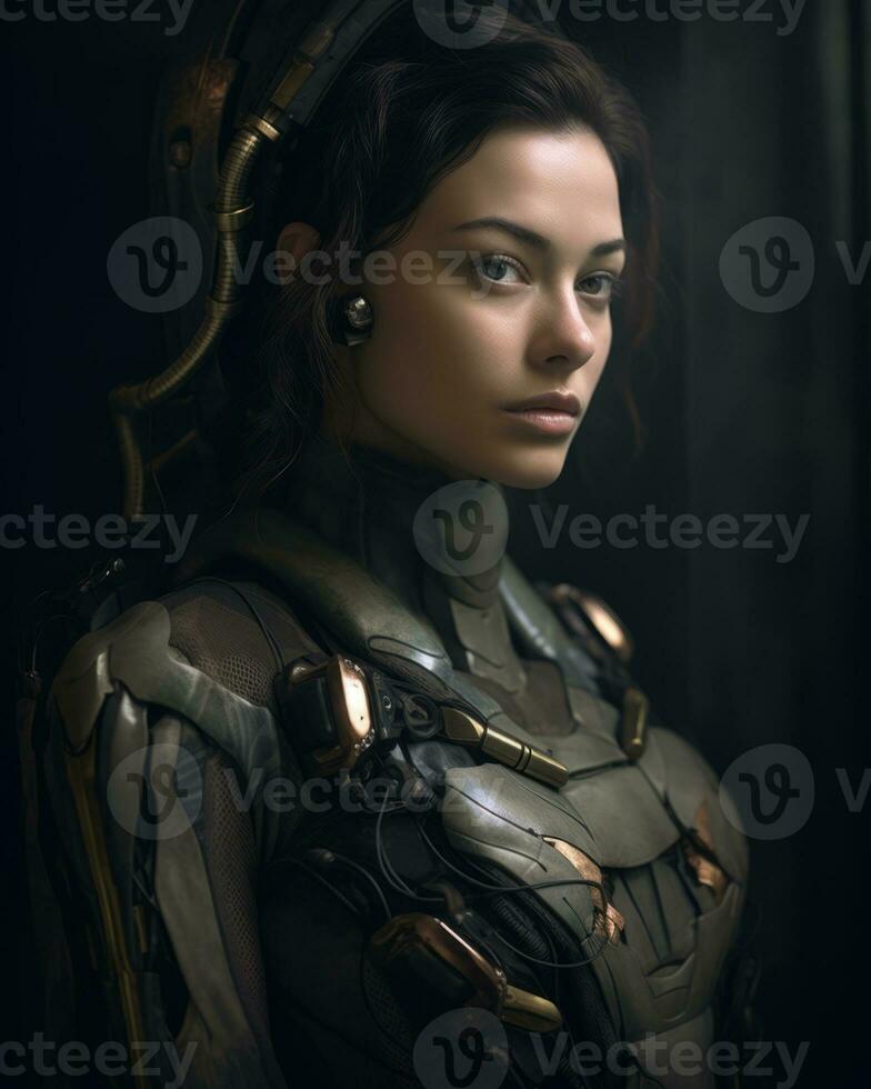 an image of a woman in a futuristic suit generative AI photo
