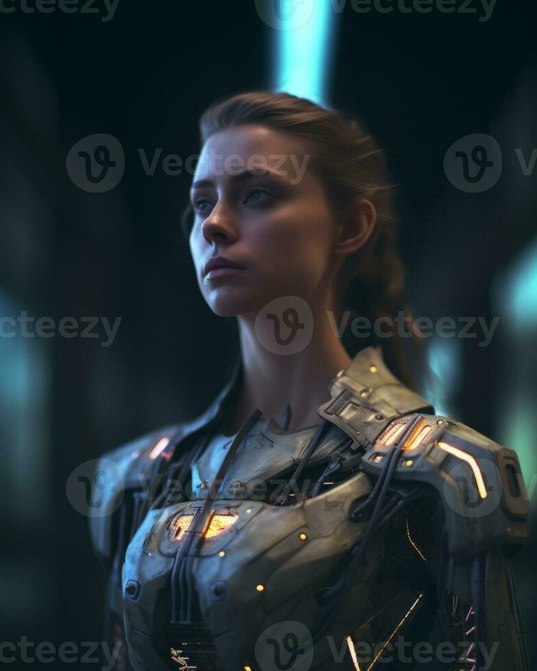 an image of a woman in a futuristic suit generative AI photo