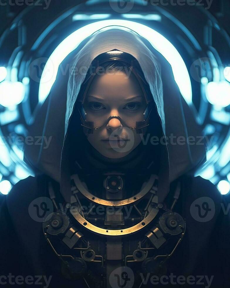 an image of a woman in a futuristic suit generative AI photo