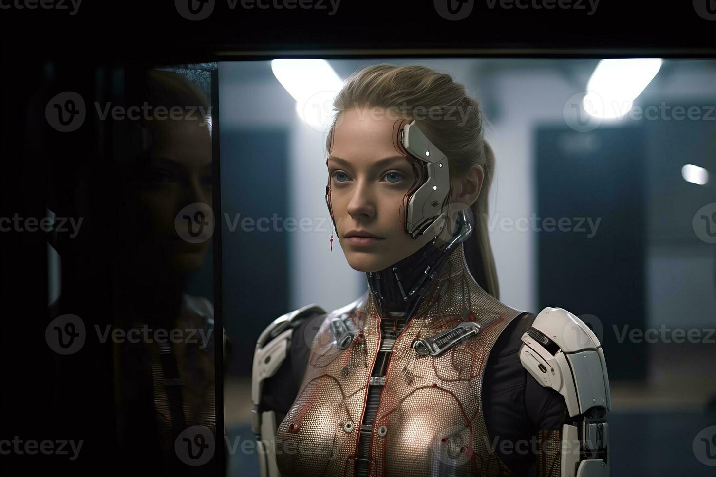an image of a woman in a robot suit generative AI photo
