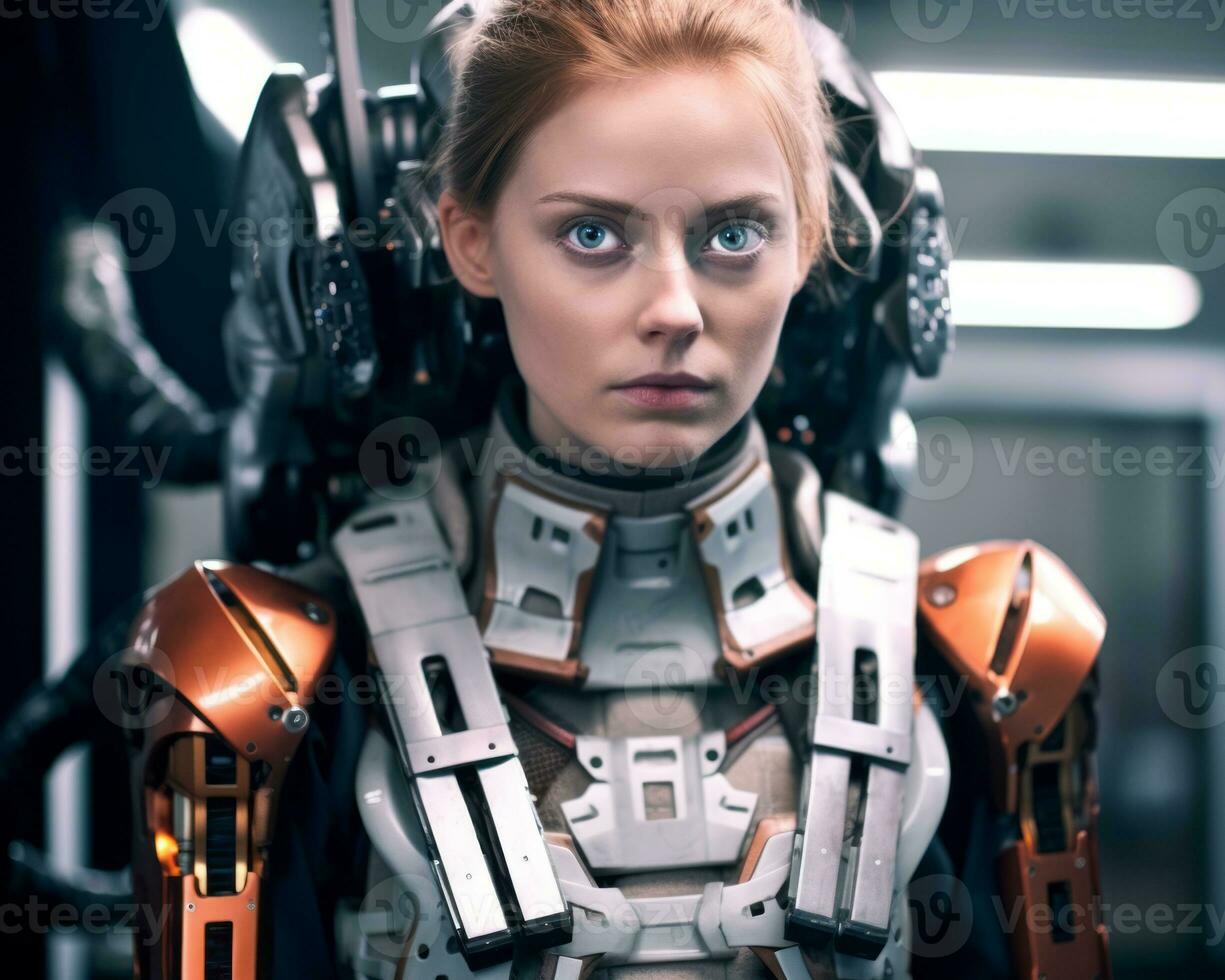 an image of a woman in a robot suit generative AI photo