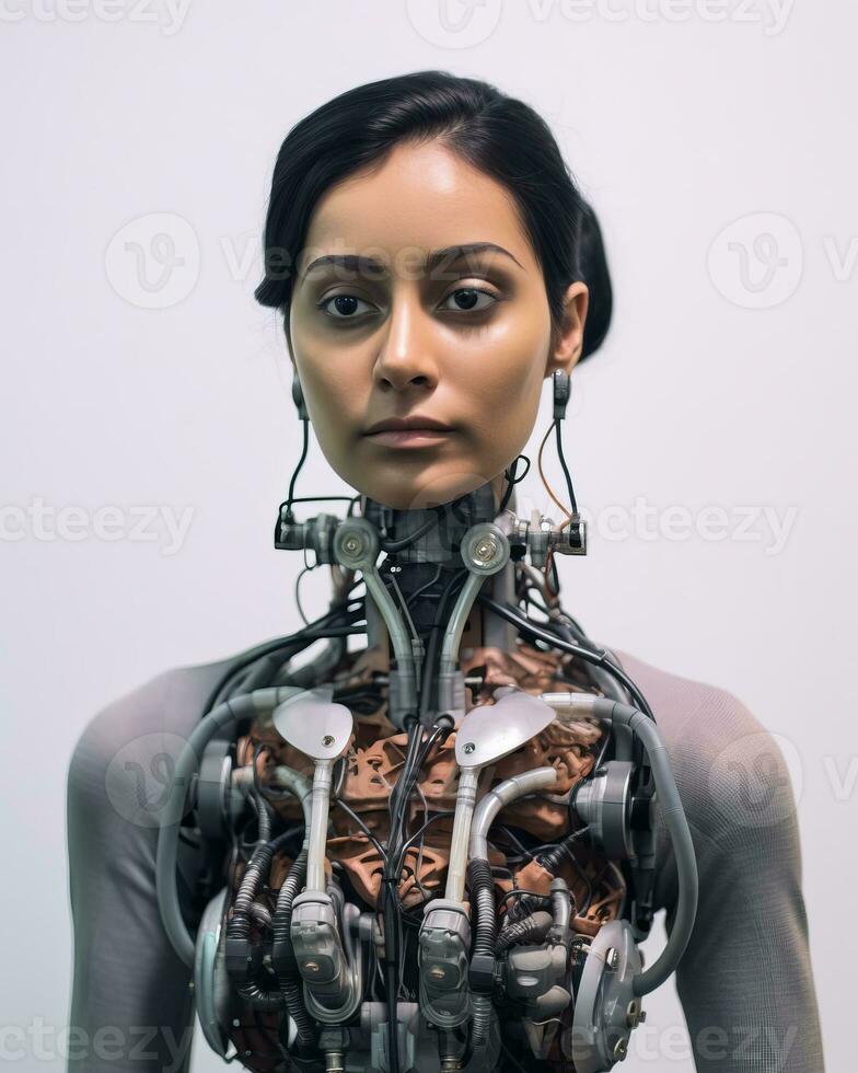 an image of a woman wearing a robot suit generative AI photo