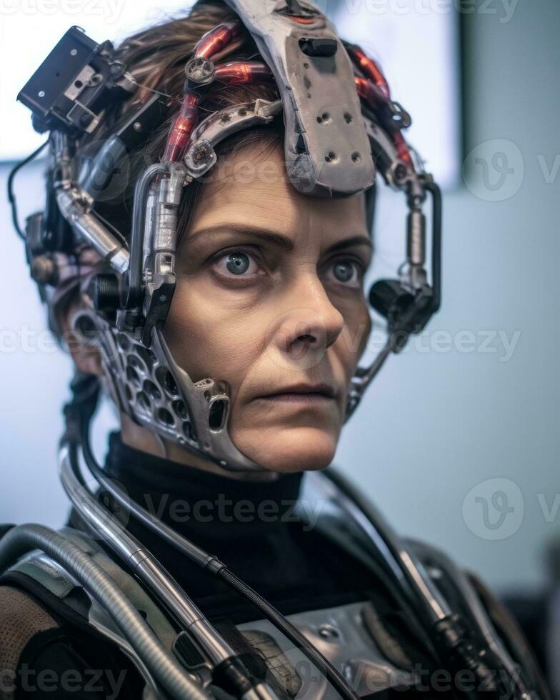 an image of a woman wearing a helmet generative AI photo
