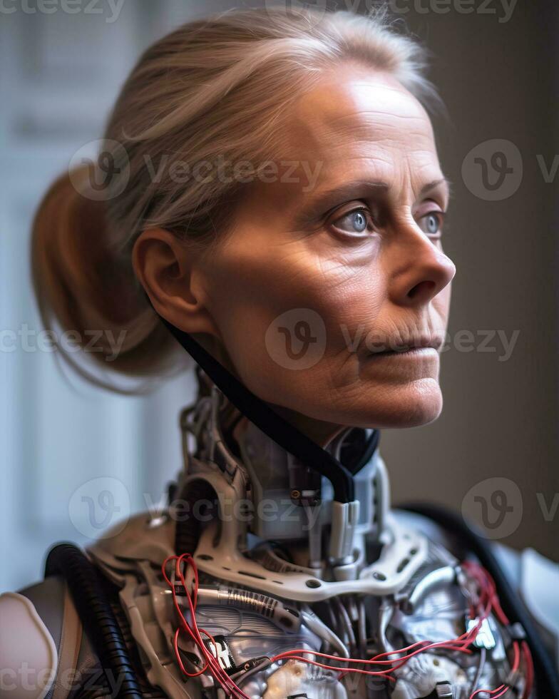 an image of a woman wearing a robot suit generative AI photo