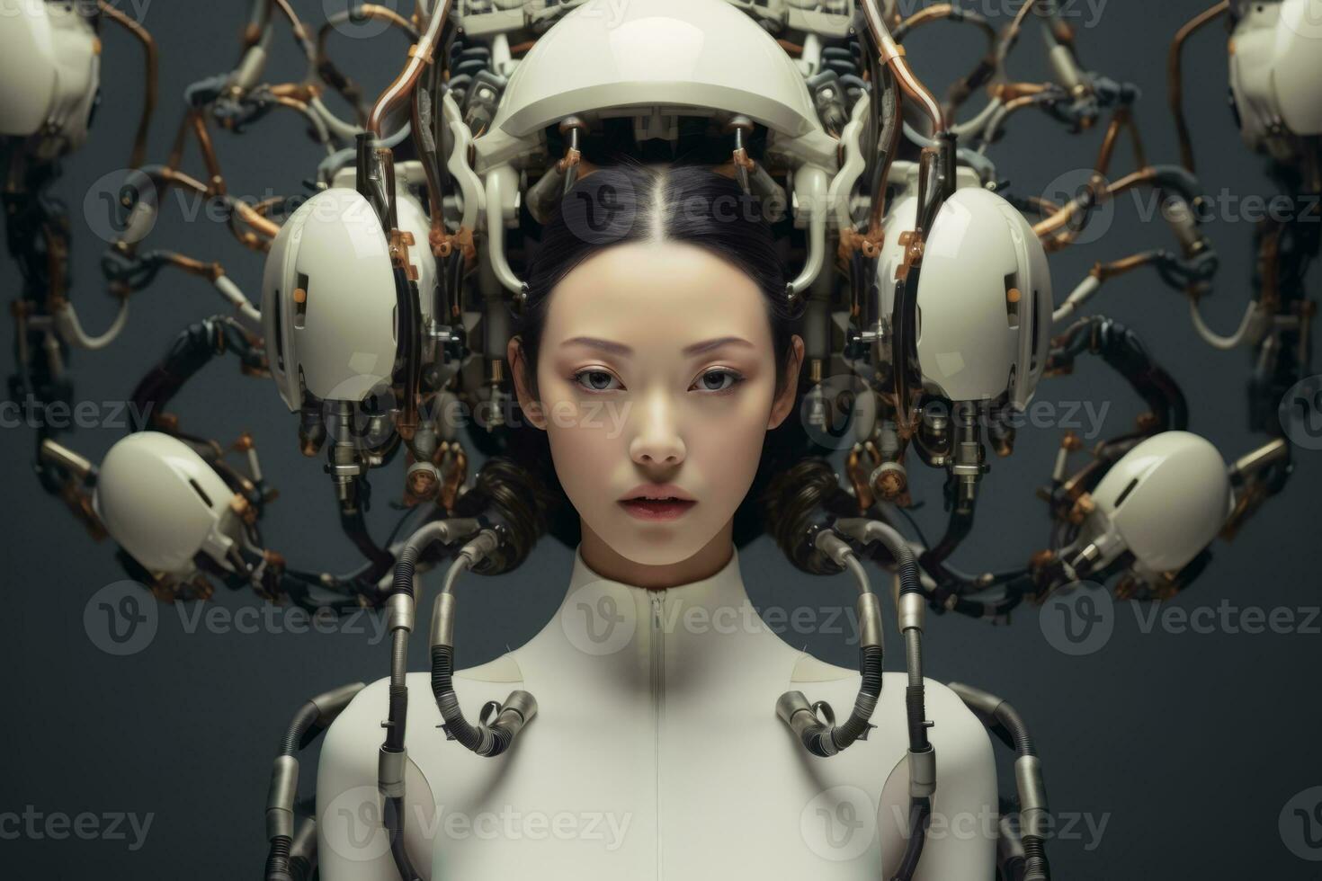 an image of a woman with a robot head generative AI photo