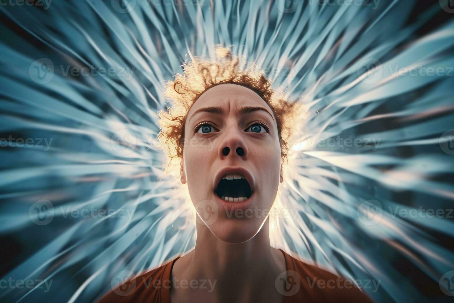 an image of a woman with her mouth wide open generative AI photo