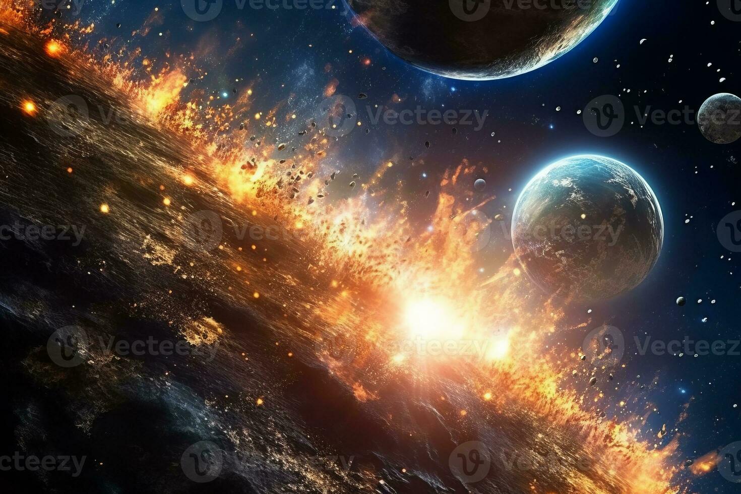 an image of an exploding planet with planets in the background generative AI photo