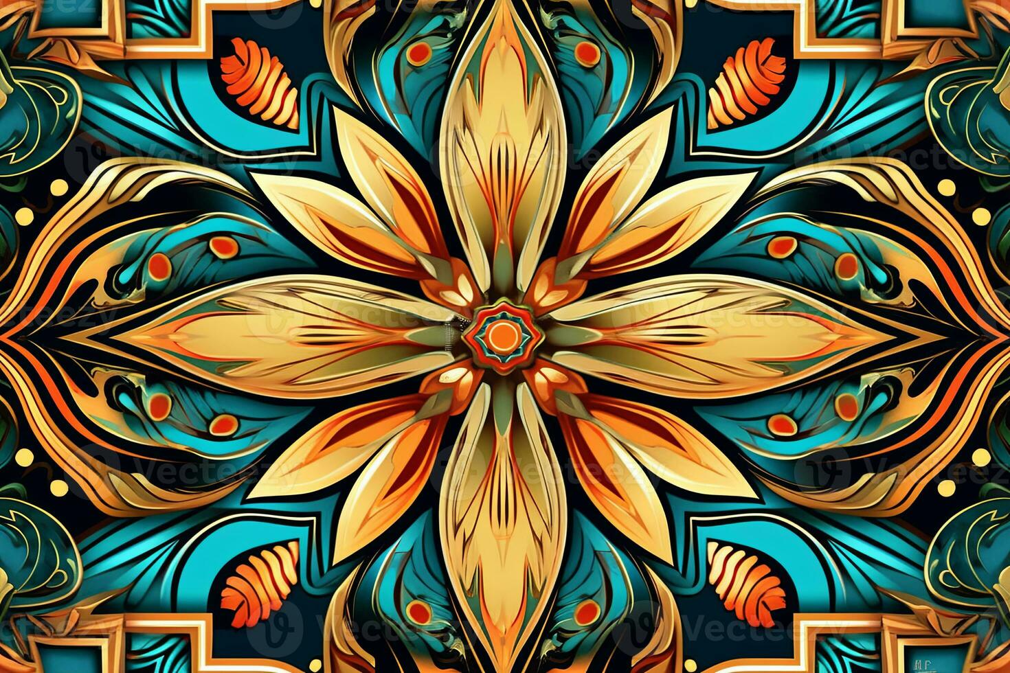an ornate floral pattern on a black background generative AI photo